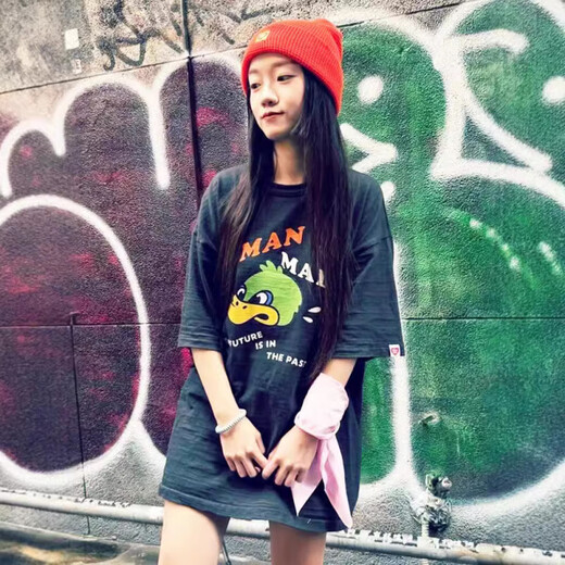 LEE KIDS日系美式潮牌human龙年限定短袖男士情侣夏季卡通动物T恤女上衣 3892黑色 XL