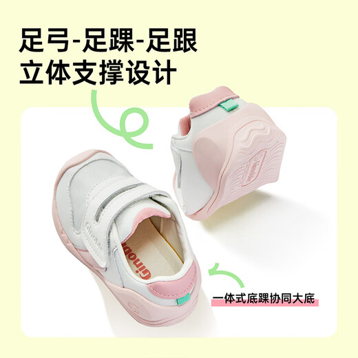 Jinopu Baby Toddler Shoes Spring and Autumn Style Baby Soft Sole Functional Shoes for Boys and Girls 8-18 Months GB2166 White/Pink 20 125mm Suitable for Foot Length 125-129mm