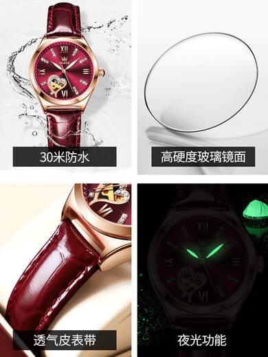 BEYZK2025 new women's watch women's student brand name Swiss mechanical watch women's niche light luxury waterproof women's watch 6636 elegant red SF Express + gift + ten years of warranty