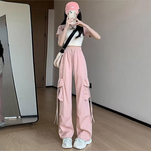 休闲简约多巴胺穿搭工装裤女春夏款抽绳嘻哈薄款坠感阔腿拖地长裤 MY-687蓝色 2XL