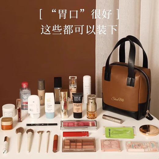 2025 Neue Make-up-Beutel für Frauen mit hoher Leistung, große Kapazität, Trennspeicher tragbarer, wasserdichtes Handheld-Aufbewahrungsbeutel zum Ausgehen von Braun und Weiß [hochwertiges Material/dicker Stoff]