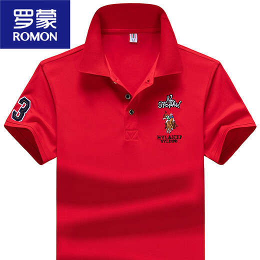 罗蒙（ROMON）夏季polo衫短袖T恤男翻领商务半袖宽松大码男装上衣t透气 733桔红色 M 体重90-110斤