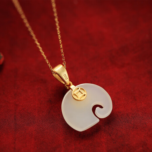 Youshu sterling silver Hetian white elephant pendant for women new Chinese style national style gold inlaid elephant stone clavicle chain necklace for women single pendant