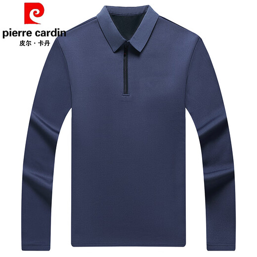 皮尔卡丹（pierre cardin）中年长袖t恤男2025秋季新款品牌半拉链休闲纯棉薄款翻领打底衫男 6623黑色 薄款 M 165码