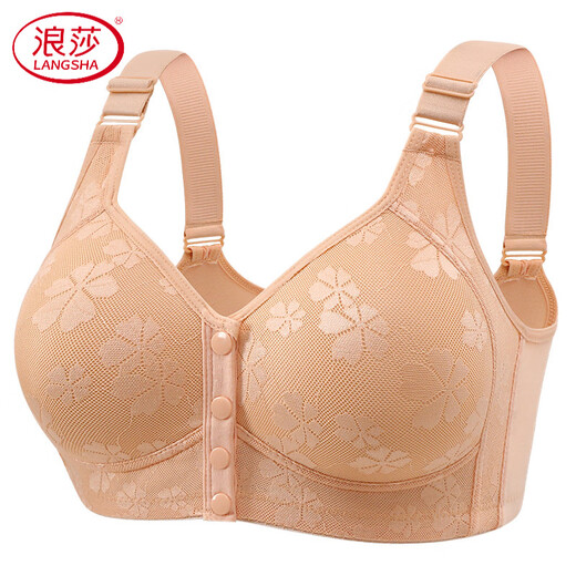 浪莎（LangSha）高档前扣文胸中老年妈妈内衣女薄款无钢圈背心式大码舒适透气老人 红色 XS 36/80