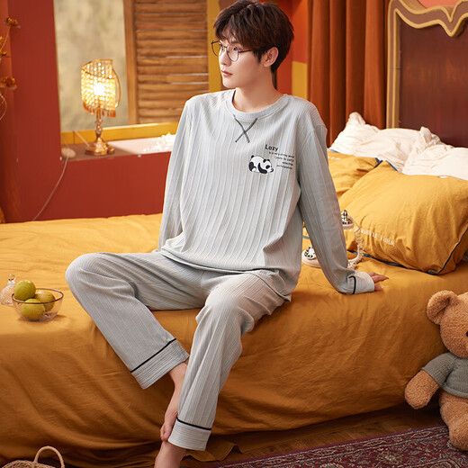 Pang Donglai DL Frühlings- und Herbst-Pyjamas für Männer reine Baumwoll-Langarmhose koreanische losen lässige Anzüge können außen für Sommer, Herbst und Winter Home Clothes Black Blue_zy9901 L (empfohlene 100-130jin [Jin gleich 0,5 kg]) getragen werden (Jin gleich 0,5 kg])