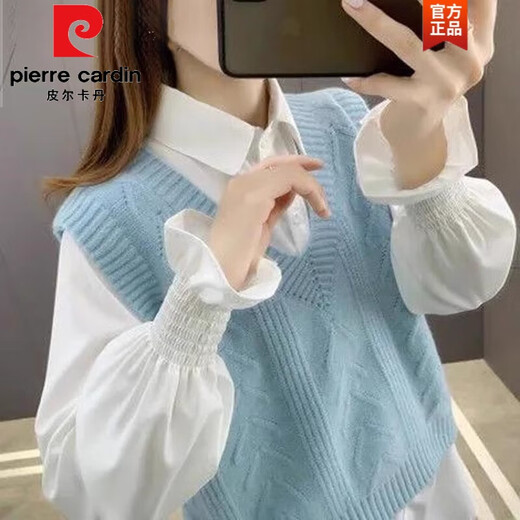 Pierre Cardin Frühjahr und Herbst 2025 Neue Frauenweste Strickweste Weste Pullover V-Ausschnitt Lose Pferdeclip außerhalb von Strick 1047 Yellow XL [Empfohlen 121jin [Jin ist gleich 0,5 kg] -130jin [Jin gleich 0,5 kg]]
