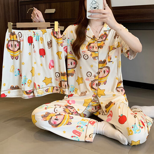 
Spring and summer cartoon ragbub ins style sweet and cute short-sleeved three-piece set for outdoor wear for women's pajamas KK14137 M [Suggested 80-100Jin [Jin equals 0.5 kg]]