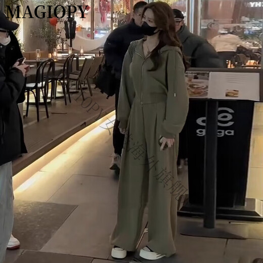 MAGIOPY国际奢侈高档品牌时尚洋气休闲运动套装女春季2025新款小个子短款 军绿色两件套 S(100斤以内)