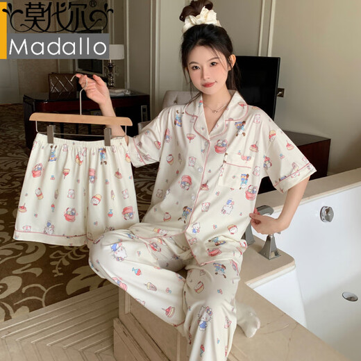 莫代尔冰丝睡衣女ins风凯蒂猫hellokitty春夏季可爱甜美三件套家居服女 14101# M 【建议80-100斤】