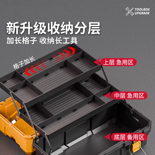 Dad Yao's German quality tool box, large capacity, extra large three-layer folding tool box, industrial-grade extra large storage and organization 19-inch flagship three-layer folding tool box