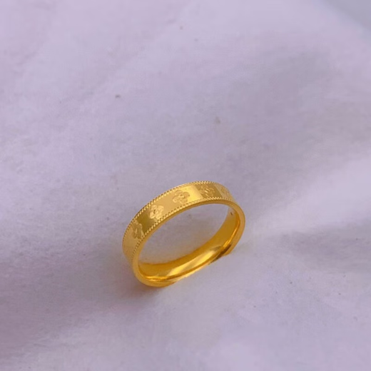 Gu Hao gold ring for women, trendy 999 pure gold four-leaf clover transfer bead ring, ring, tail ring, gift ring for girlfriend, size 10, about 1.8 grams