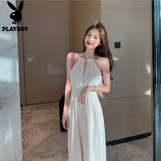 Playboy; Playboy Summer 2025 White Hollow à sauts en combinaison Nouveau tempérament Temps de cou de licolon sans manches à épaules éteintes pour les femmes hautes taille pantalon largeur blanc S 70 à 95 poids