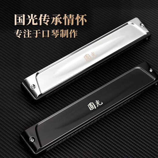 Guoguang 28-hole Guozhimeng performance-grade polyphonic harmonica in C (silver, embedded, glasses case)