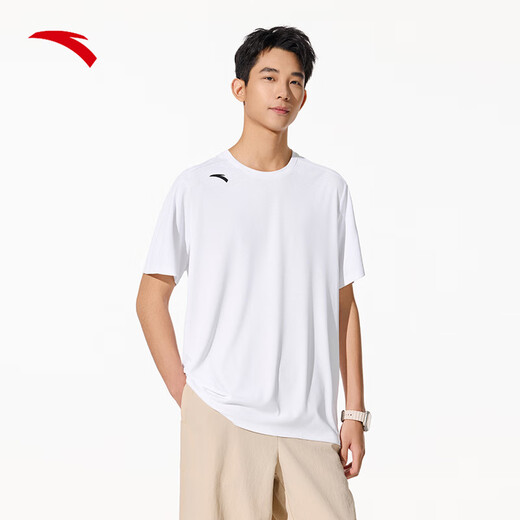 ANTA (ANTA) quick-drying T-shirt for men running autumn long-sleeved quick-drying clothing for men 3A antibacterial moisture wicking fitness sports tops for men solid color quick-drying technology-arm printing pure white M (170) recommended 120-130Jin Jin equals 0.5 kg