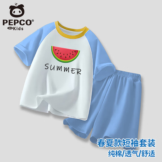 小猪班纳男童女童纯棉短袖短裤夏季哪吒敖丙套装插肩T恤运动短裤 粉色-哪吒 （套装） 130 建议身高120-130CM