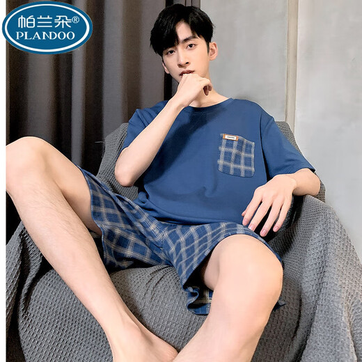 Palando Herren-Pyjamas Sommer-Baumwoll-Shorts-Shorts Jugend und Freizeit im mittleren Alter Plus-Size-Sommer-Home-Anzug 9928 [H-Serie Herren Short Sleeve Shorts Set] l [vorgeschlagen 100-130jin [Jin gleich 0,5 kg]]