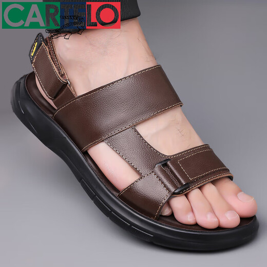 Cartelo 2025 Sommer-Männer-Top-Layer-Kuhlädensandalen für Männer, nicht gleitende, Strandschuhe, atmungsaktive und trendige Lederausschuhe, Brown 2691 Subvention Model 38