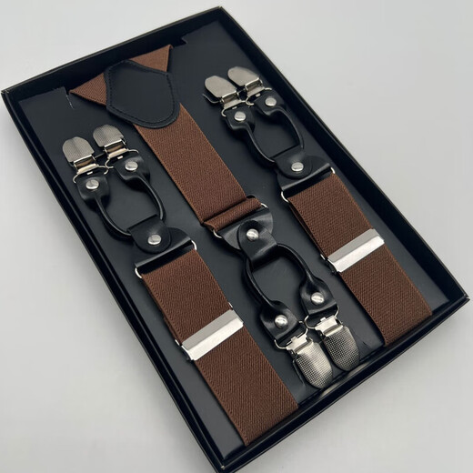 
Mingyuegui strap clip men's British non-slip trousers strap adult suit elastic shoulder strap elastic formal business suspender belt brown [upgrade 6 clips] 1 gift box model