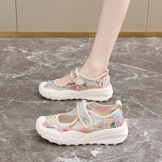 Women's shoes 2025 summer new breathable and lightweight Mary Jane Velcro one foot thick sole anti-slip slow step mother's shoes YGNX-677 blue 40