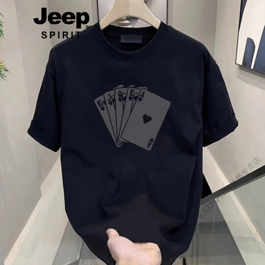 
JEEP SPIRIT trendy American short-sleeved T-shirt men's 2025 new summer high-end fashion versatile half-sleeved top men's T-shirt black front large picture [K983 Dice Poker] 2XL Recommended 160-180Jin [Jin equals 0.5 kg]