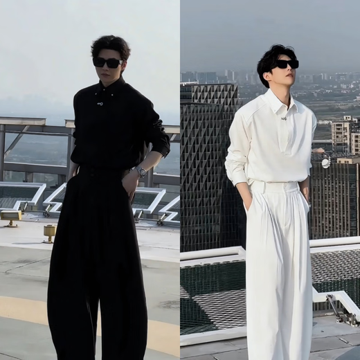 Luo Meng spring and summer high-end trendy brand suit designer simple shirt casual loose shirt trousers Pishuai original trendy white top XL 150-175Jin Jin is equal to 0.5 kg