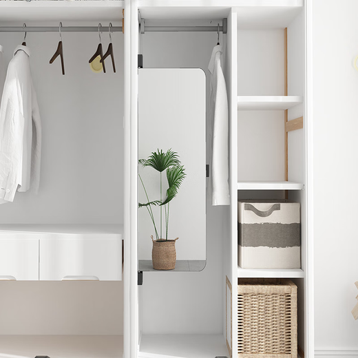 Yonghuan wardrobe mirror with sliding mirror wardrobe case door dressing mirror built-in rotation hidden folding and retractable, full door explosion-proof 12035 ivory white handle with magnetic suction Others