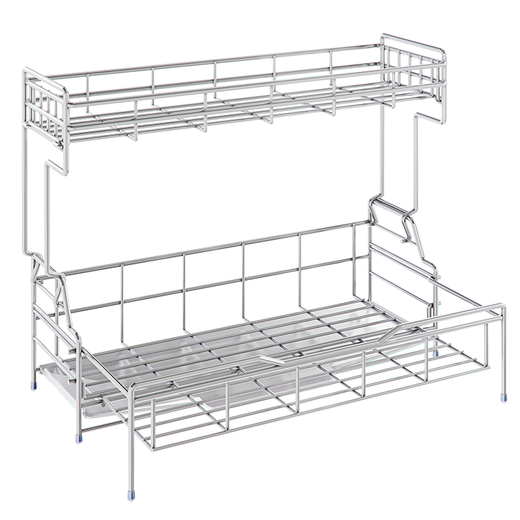 Jijian Space Kitchen Bowl Rack Drain Rack Countertop Multi-functional Pool Place Chopsticks Water Cup Storage Rack Tableware Bowl Dish Storage Rack M688 Large Double-Layer Silver Gray 58CM Full Set of Pendants