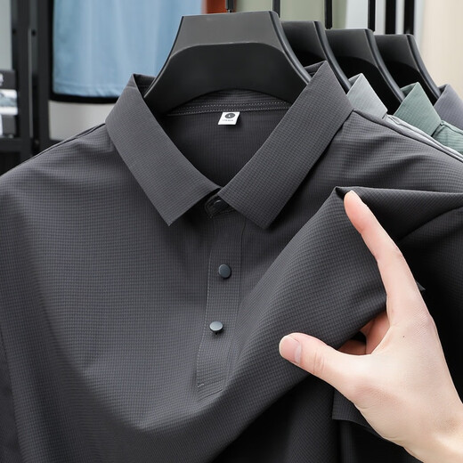 
zzang/ins light luxury high-end brand ice-sensing short-sleeved POLO shirt men's summer new casual lapel business t-shirt top 12357 black 3XL (recommended 165-180Jin [Jin equals 0.5 kg])