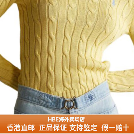 Polo Ralph Lauren拉夫劳伦女士毛衣纯色Logo徽标V领长袖针织衫女士送女友男友 黄色 XL