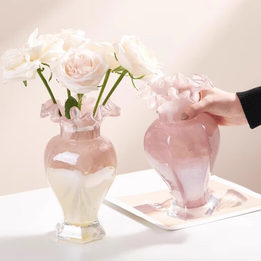 Fan Yejia's light luxury two-color glass vase, high-end decoration, living room flower arrangement ins Feng Shui flower raising art decoration decoration