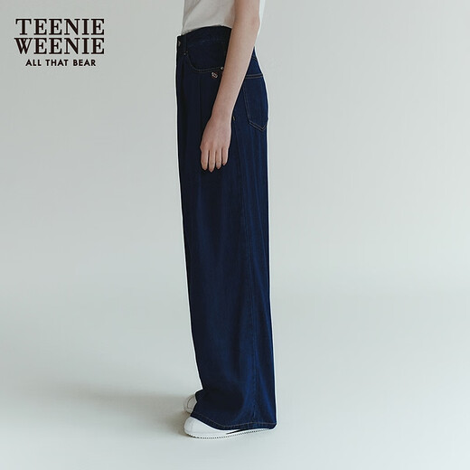 Teenie Weenie小熊女装牛仔裤2025年夏季休闲通勤宽松舒适阔腿长裤 深蓝色 M