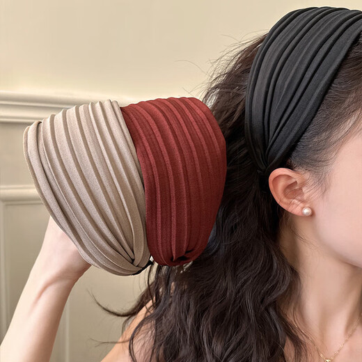 618 Gifts High-end Niche Korean Style Simple Folded Wide-Border Hairpin Headband Women's Retro High Skull Headband Black Striped Folded Headband