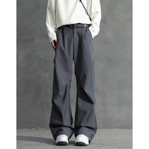 Katuchi cleanfit pleated work pants men's autumn American fashion brand slightly flared wide-leg casual pants drape scimitar trousers black XL