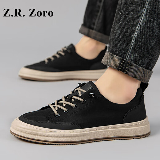 Z.R.Zoro轻奢品牌板鞋男2025夏季新款透气帆布鞋时尚百搭休闲鞋潮流鞋子男 灰色 40