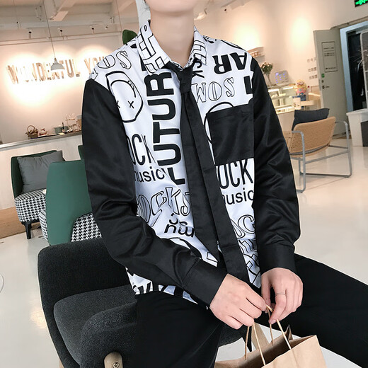 Fhhuabd Summer Shirtpaper Shirt Men's Korean Loose et belle chemise à manches longues et belle chemise à cravate 9928 M