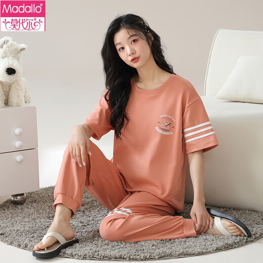 莫代尔女士短袖睡衣套装长裤夏季纯棉家居服纯棉可外穿夏天春秋夏天 Y9719 M (建议75-95斤)