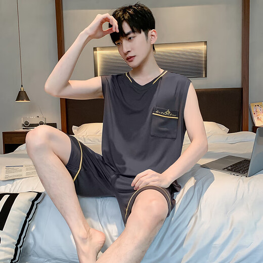Feryo Modal Pyjamas Herrenweste Eis Silk Sommer ärmellose dünner Stil Teenager Student Student Großgröße Home Cloding Set XQ9901 Cool Modal M kleine L-börsennote für Größe 163c Gewicht 10