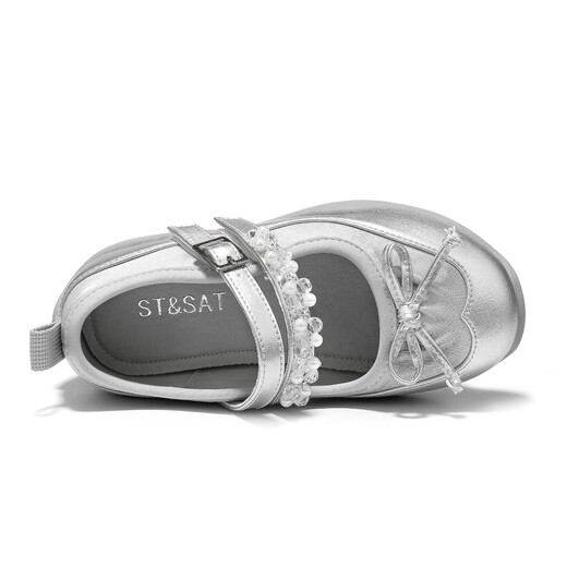 Saturday Children's Shoes Girls' Single Shoes 2025 Autumn New Girls Ballet Princess Shoes Mary Jane Shoes Children's Sports Casual Shoes Silver 36 Shoes Inner Length 22.8cm/Suitable for Feet Length 22cm