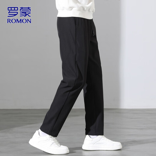 ROMON Casual Pants Men's Autumn and Winter Loose Straight Pants Men's Pants Stretch Long Pants Sports Pants Men Black XL