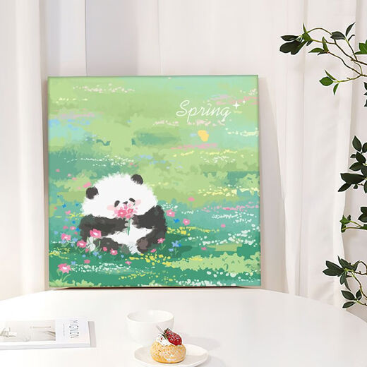 Panda flower DIY fill coloring hand-painted graffiti cartoon acrylic oil painting decorative painting hy3888 20*20cm thick solid wood inner frame