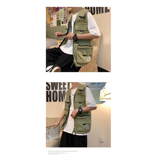 
Working vest for men and women in summer thin multi-pocket vest sleeveless vest for men and women in summer versatile functional style and jacket trend National trend-M2013 [Green] 3XL