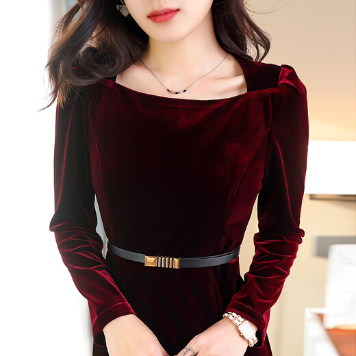 Homesee light luxury international high-end brand dress burgundy velvet feminine wedding dress for mother-in-law and mother-in-law wedding dress burgundy (comes with belt HZ) 2XL suitable for 126-135Jin Jin is equal to 0.5 kg