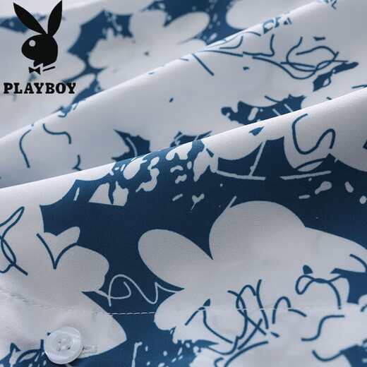 Playboy (Playboy) Hawaiian Flower Shirt Short Short Sum's Summer Ice Silk Fin Beach Couple Casual Shirt 6636 Taihu Green M