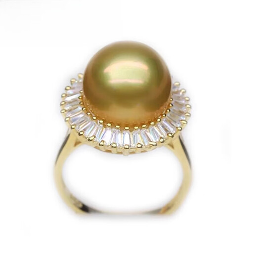 Pang Donglai purchased the same style of South Sea gold beads ring, seawater pearls, 925 sterling silver, gold-covered pearls, round, flawless and strong, purple pearl silver holder, 12-13mm
