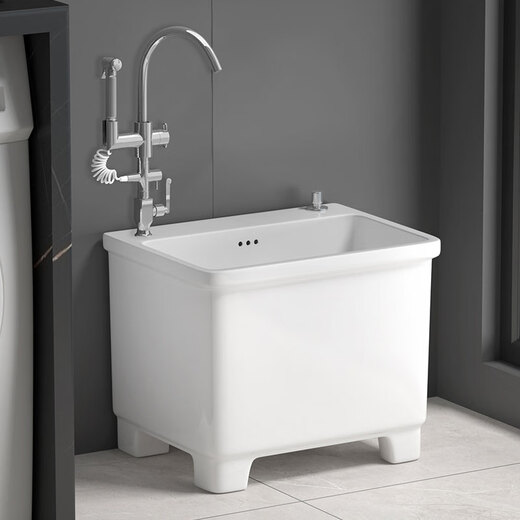 
Jiumu balcony washing mop pool ceramic with faucet hole integrated high foot household bathroom mop pool floor basin tank large size 13751X35 control + sitting spray gun single cooling