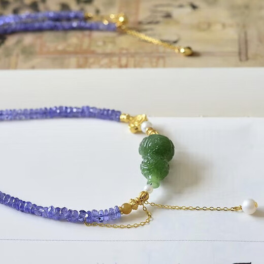 Chili Natural Tanzanite Gem Faceted Clavicle Chain Jasper Carved Gourd Pendant Zodiac Year Gift Customized