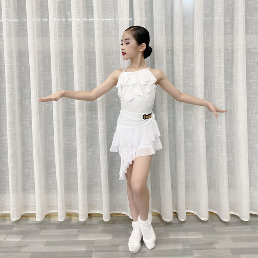 ZIFEIYOU (ZIFEIYOU) [1479 people collection] New 2025 children's Latin training uniform split medium-sized children's Latin dance skirt practice black suspenders + black skirt 120 standard size
