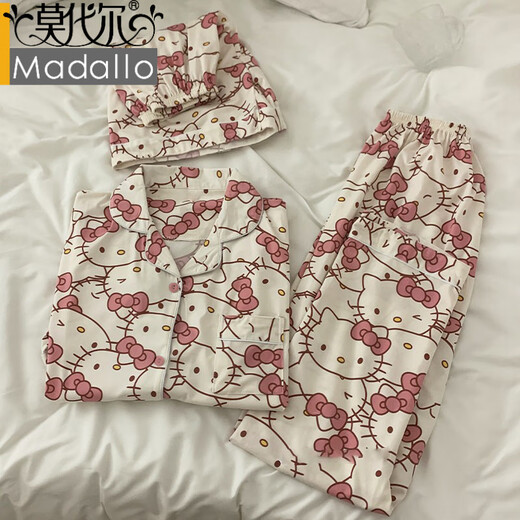 莫代尔冰丝睡衣女ins风凯蒂猫hellokitty春夏季可爱甜美三件套家居服女 14101# M 【建议80-100斤】
