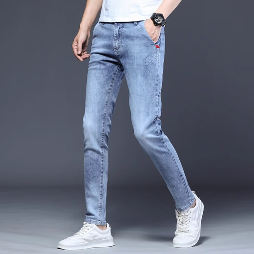 LEE KIDS high-end men's stretch jeans spring and autumn style 2025 new pants men's casual slim feet pants light-colored trousers black 1048 models 28